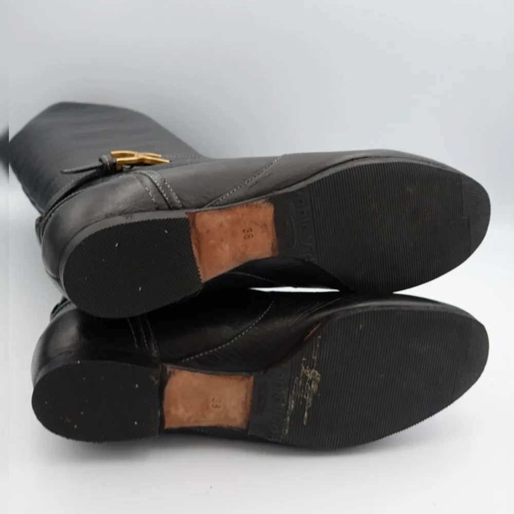 CHLOÉ Black Leather Tall Boots with Flat Heel, size 38 - Picture 5 of 7